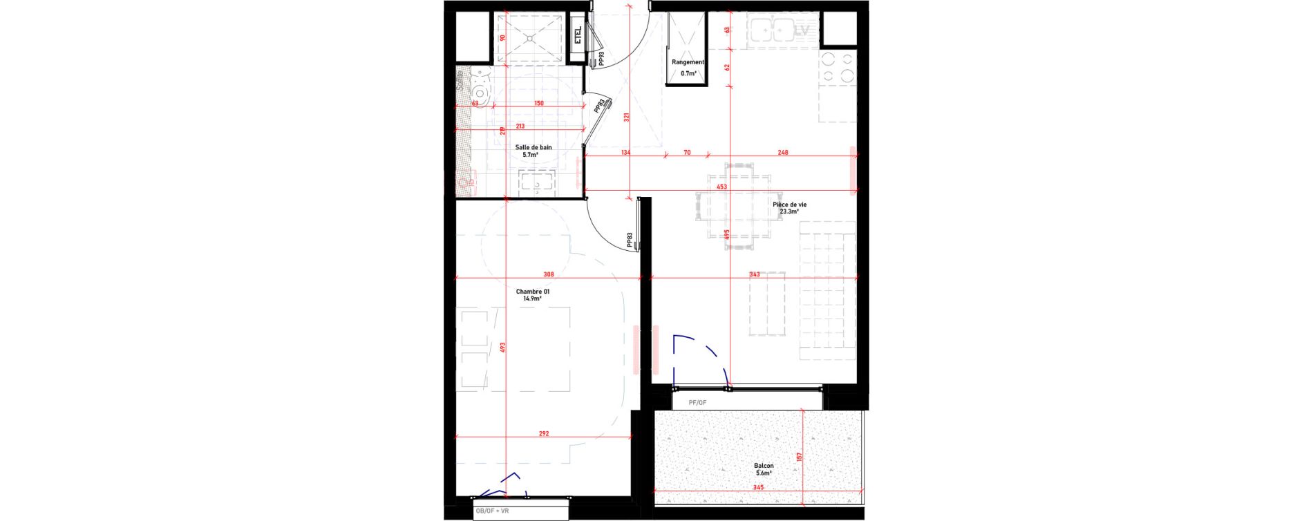 Appartement T2 de 44,60 m2 &agrave; Croix Saint-pierre