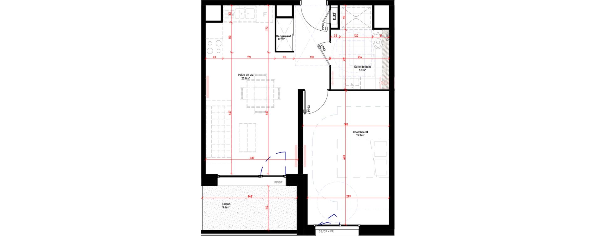 Appartement T2 de 44,70 m2 &agrave; Croix Saint-pierre