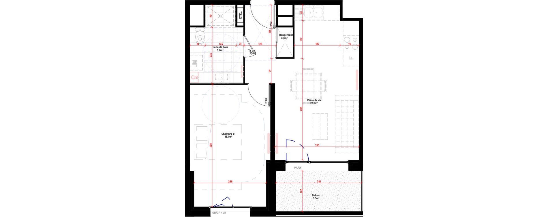 Appartement T2 de 44,30 m2 &agrave; Croix Saint-pierre