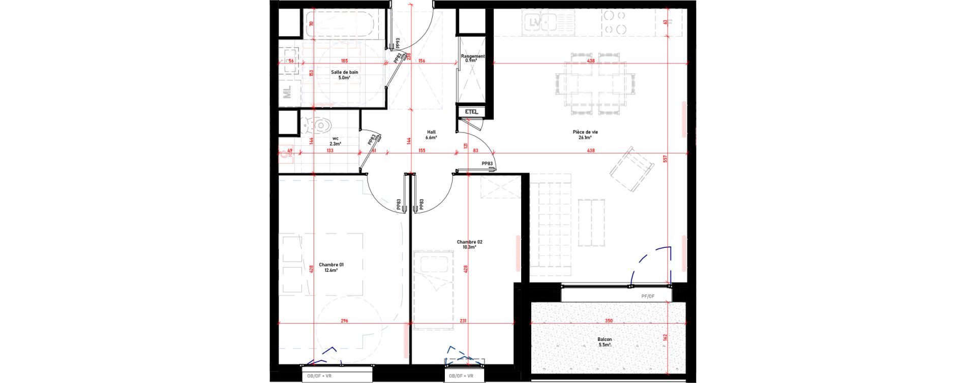 Appartement T3 de 63,80 m2 &agrave; Croix Saint-pierre