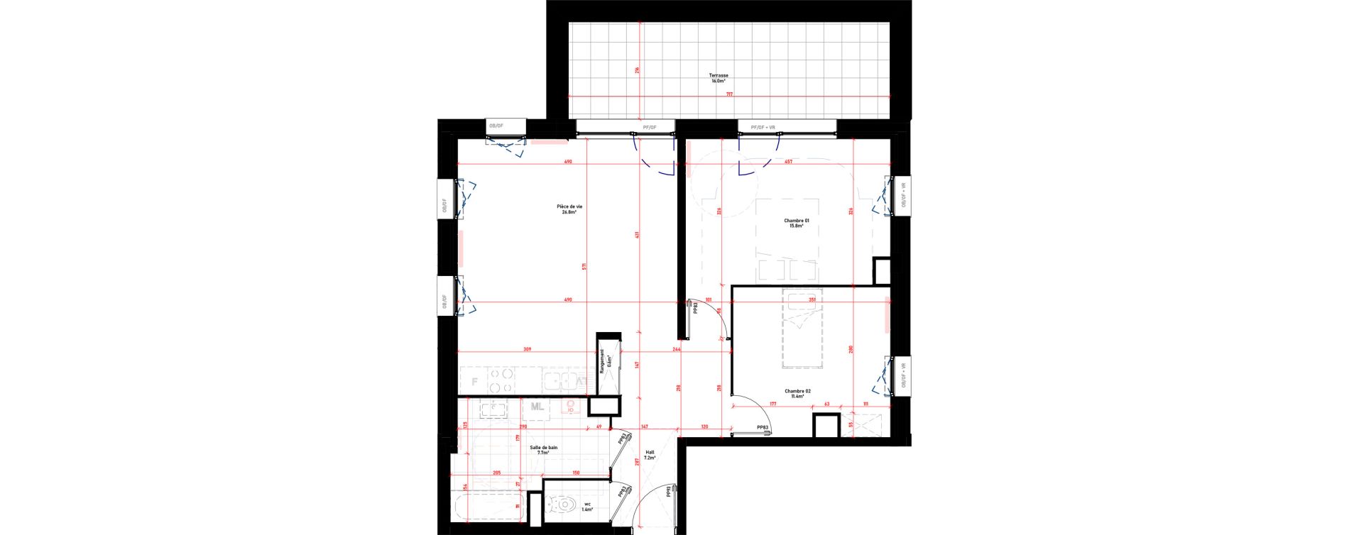 Appartement T3 de 70,90 m2 &agrave; Croix Saint-pierre