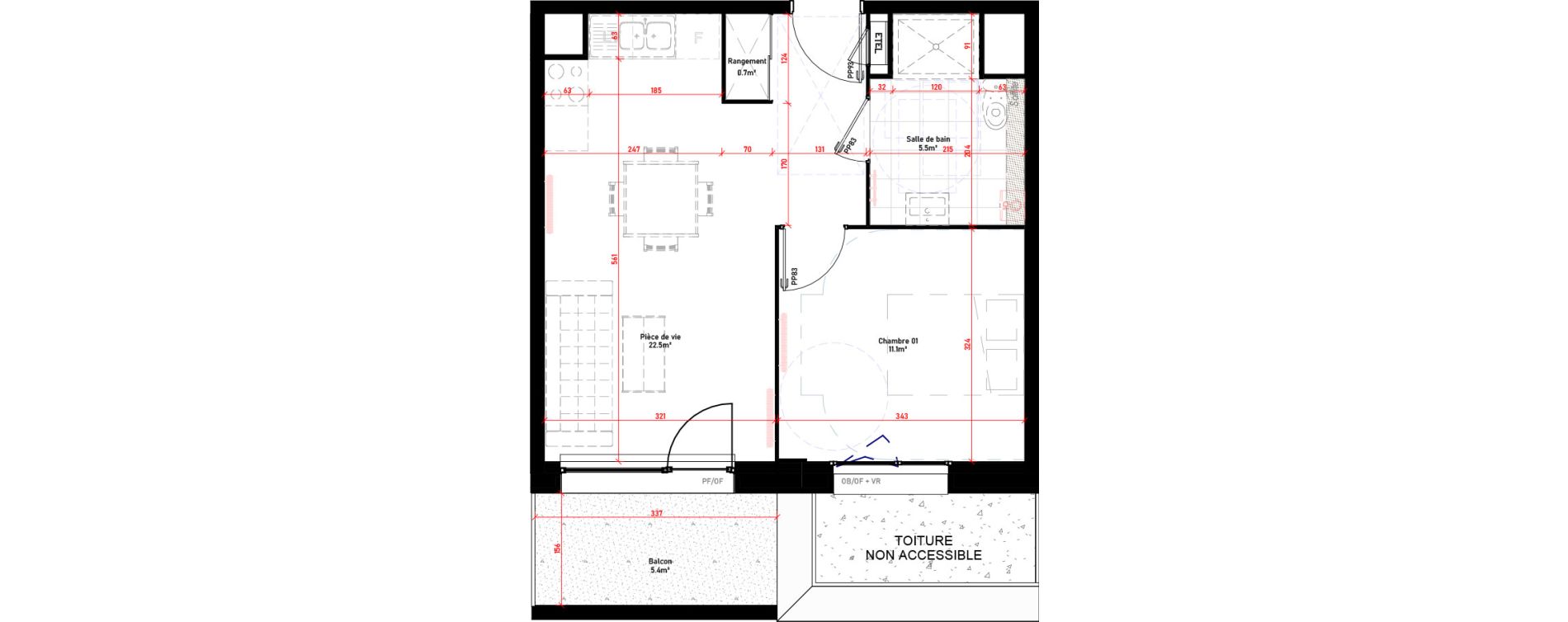 Appartement T2 de 39,80 m2 &agrave; Croix Saint-pierre