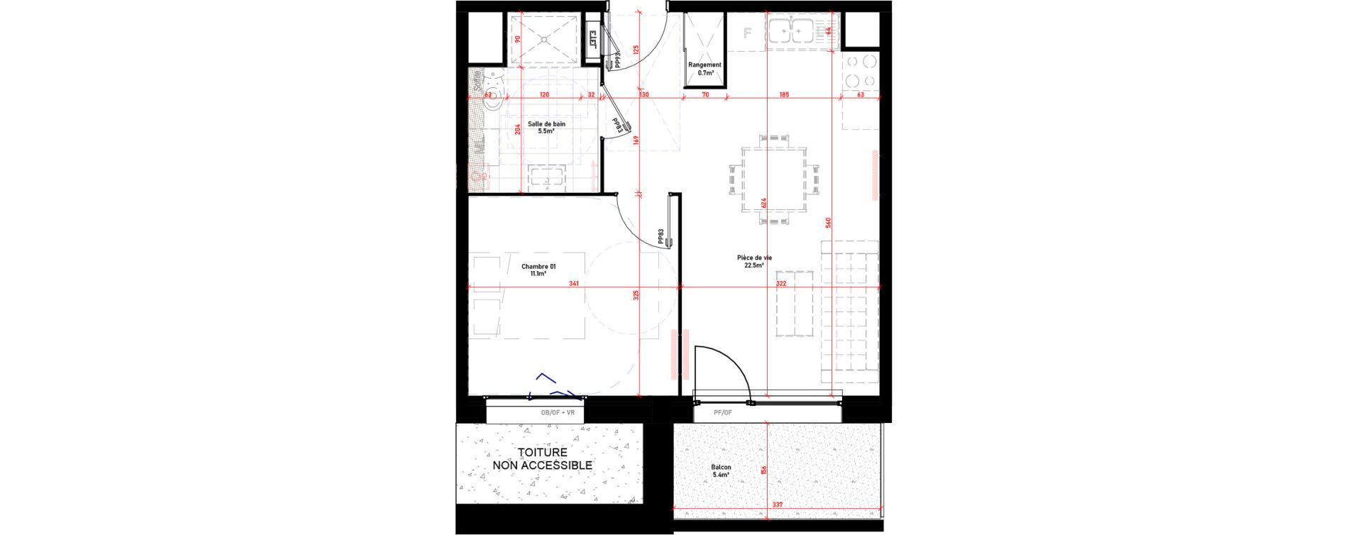 Appartement T2 de 39,80 m2 &agrave; Croix Saint-pierre