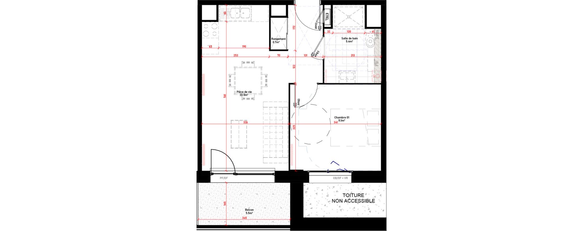 Appartement T2 de 39,70 m2 &agrave; Croix Saint-pierre