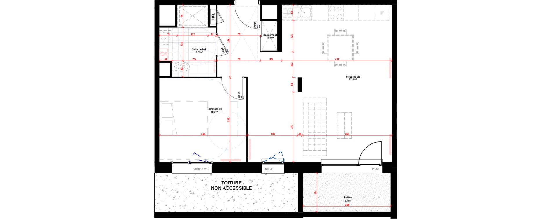 Appartement T2 bis de 54,80 m2 &agrave; Croix Saint-pierre