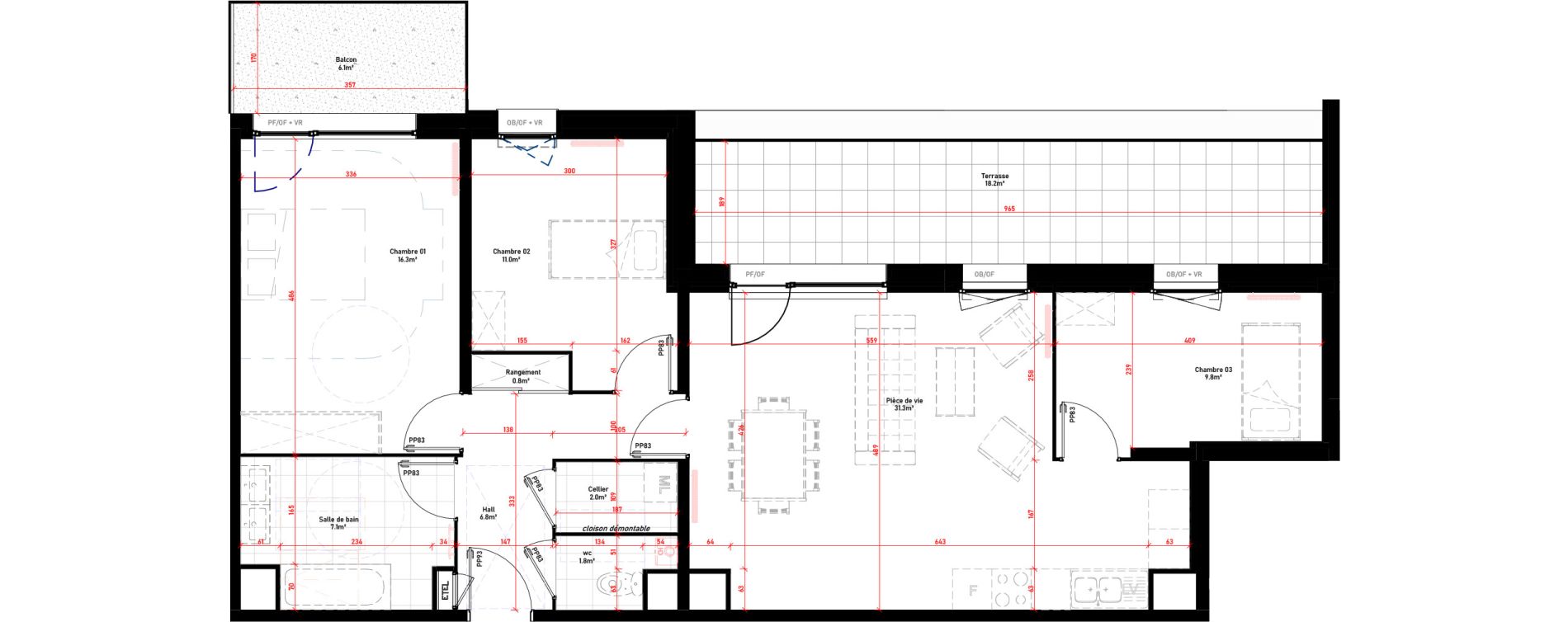 Appartement T4 de 86,80 m2 &agrave; Croix Saint-pierre