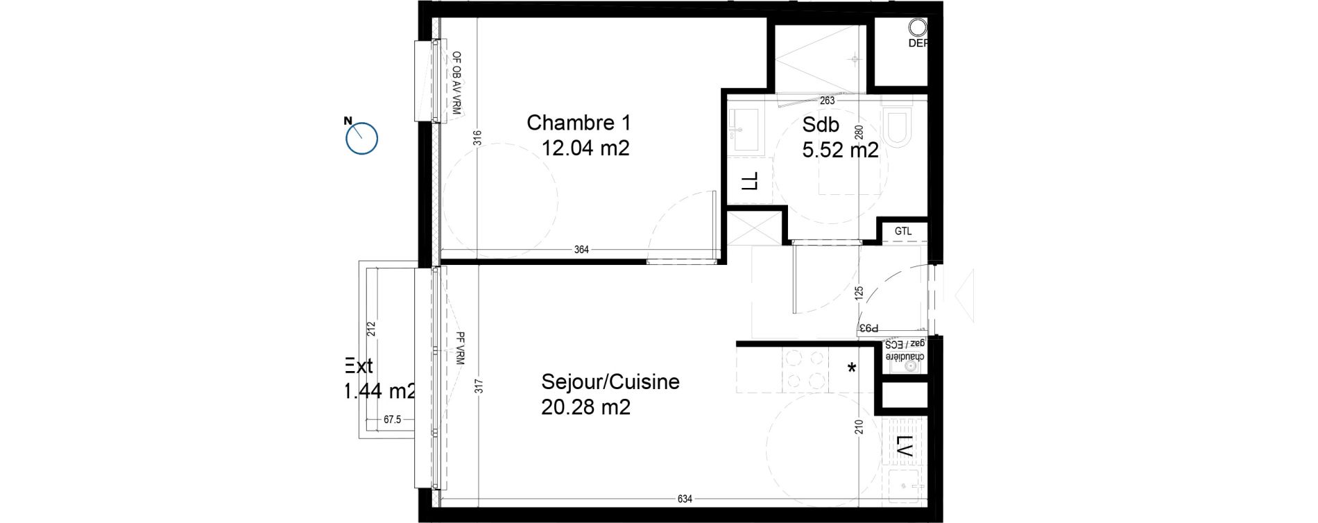 Appartement T2 de 37,84 m2 &agrave; Croix Centre