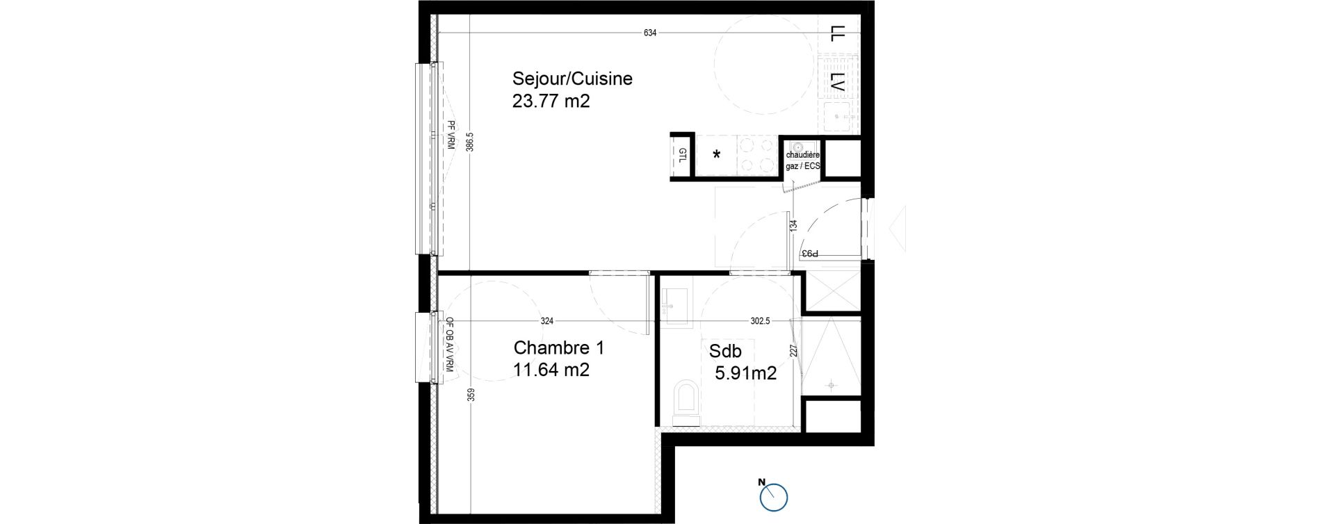 Appartement T2 de 41,32 m2 &agrave; Croix Centre