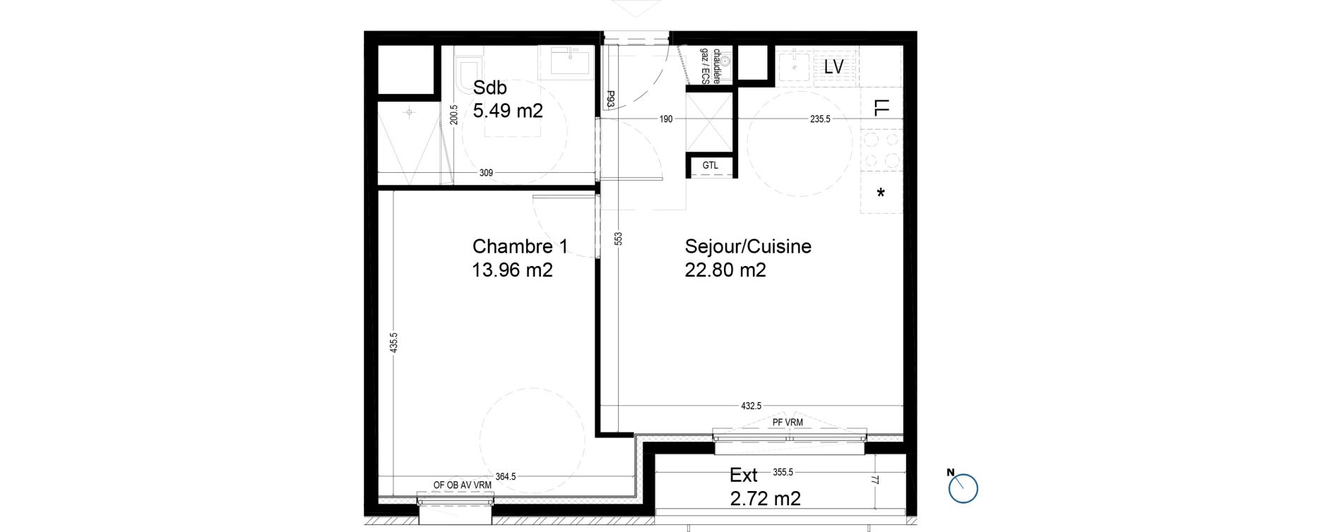Appartement T2 de 42,25 m2 &agrave; Croix Centre