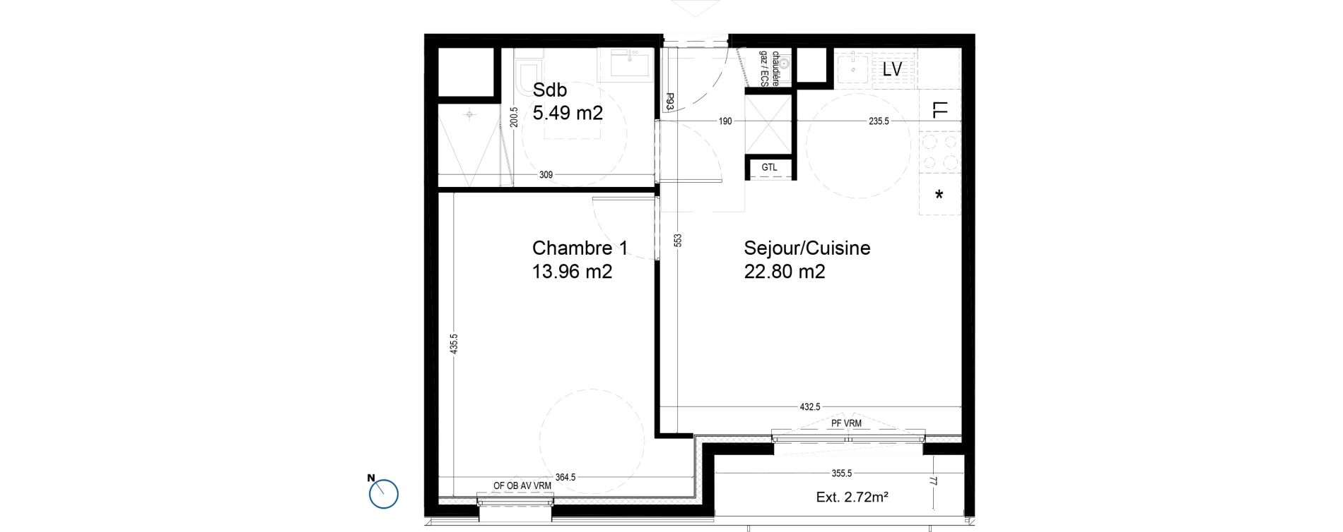 Appartement T2 de 42,25 m2 &agrave; Croix Centre