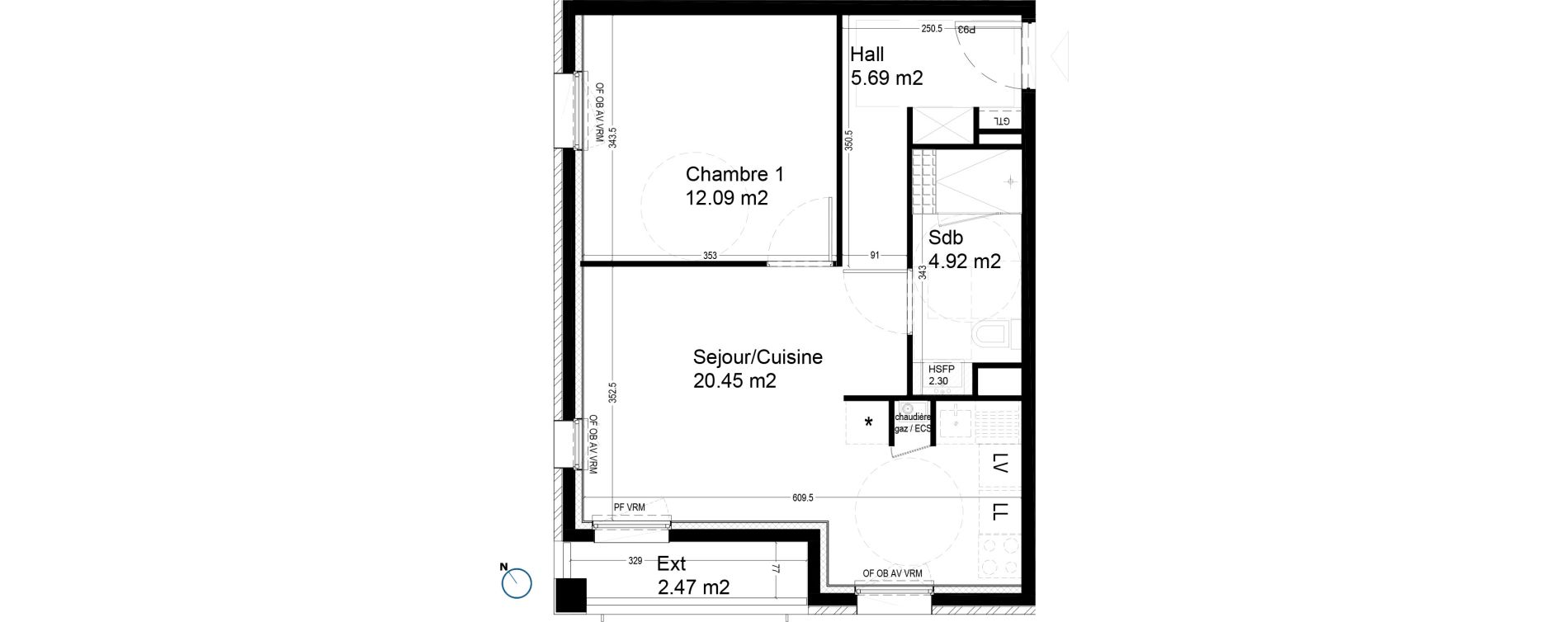 Appartement T2 de 43,15 m2 &agrave; Croix Centre