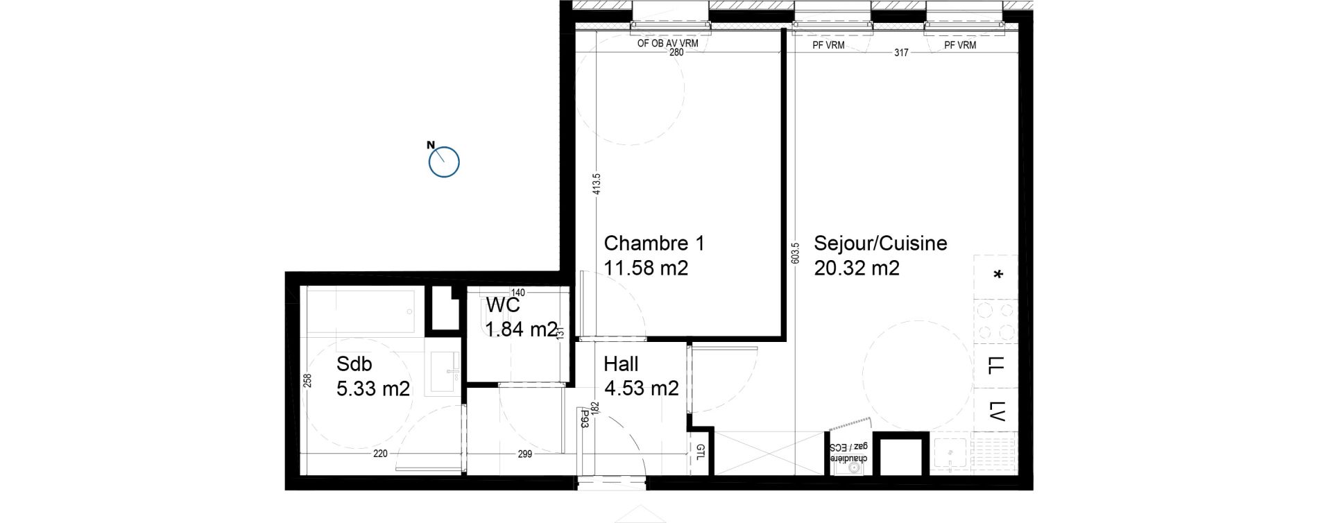 Appartement T2 de 43,60 m2 &agrave; Croix Centre