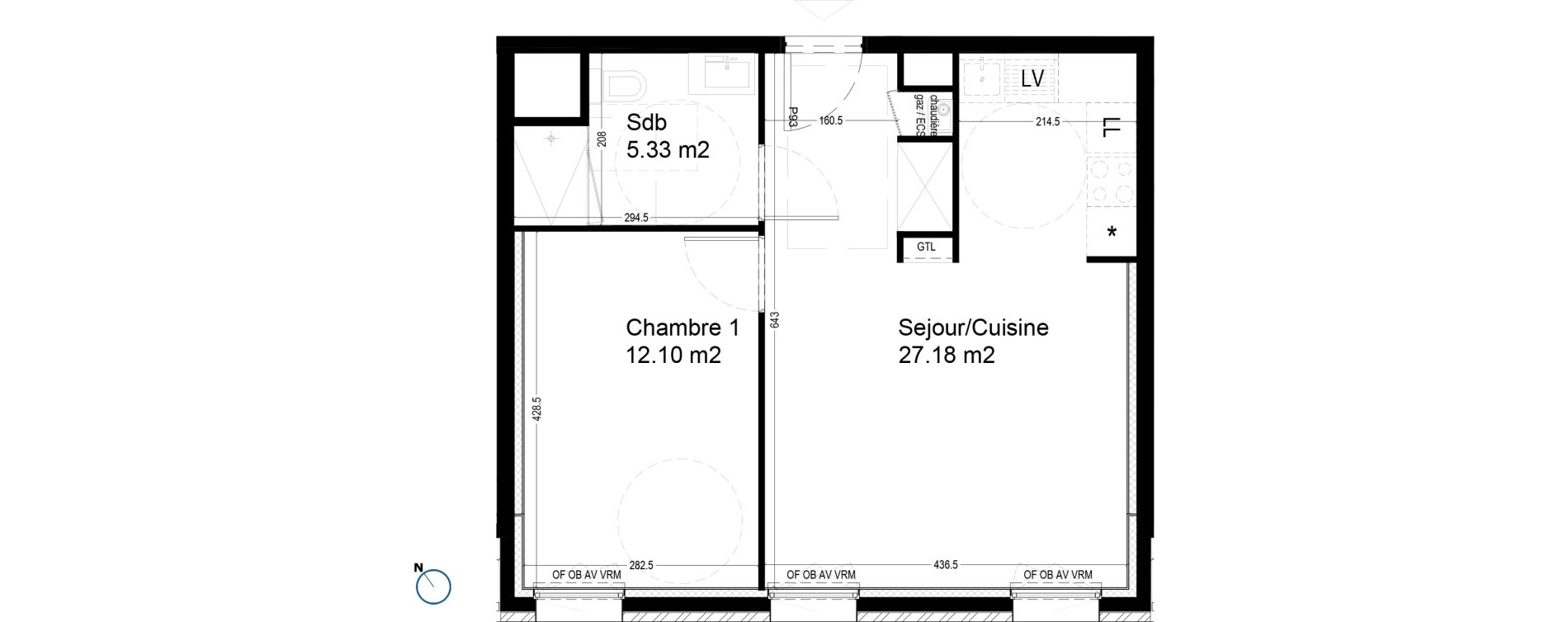 Appartement T2 de 44,61 m2 &agrave; Croix Centre