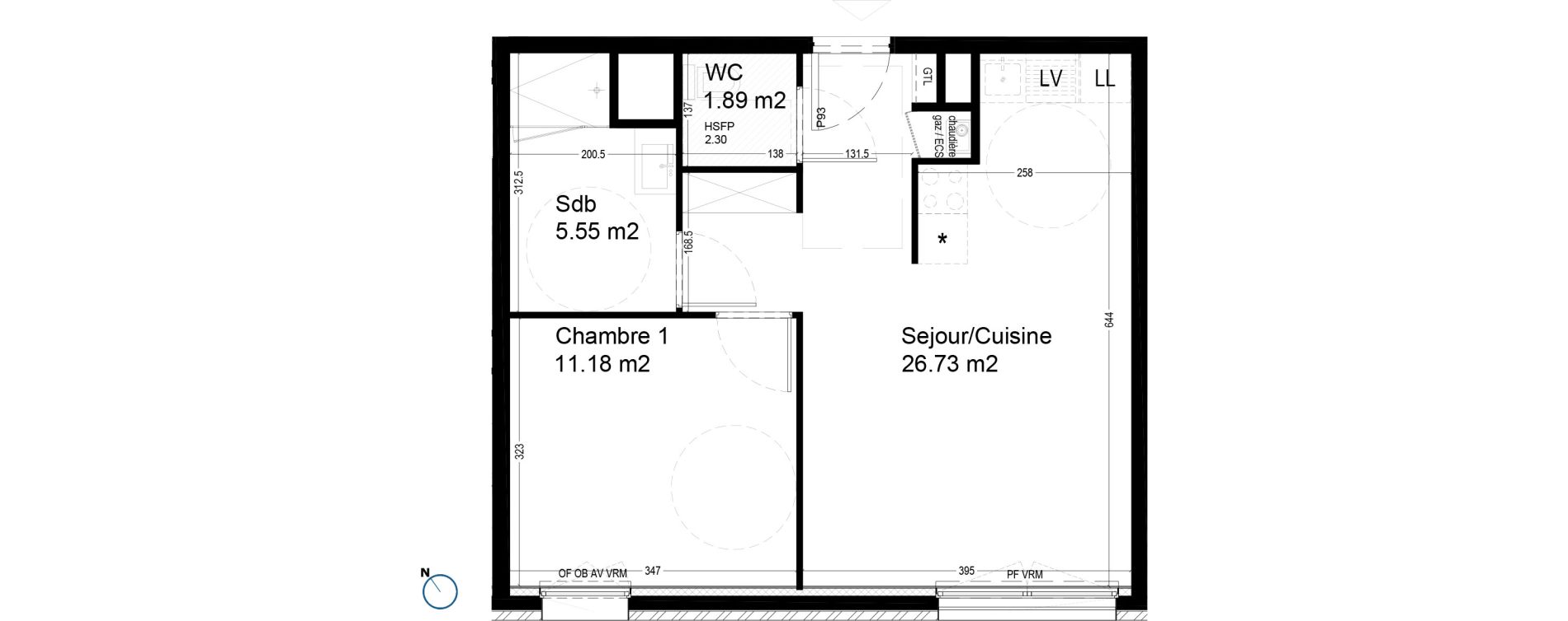 Appartement T2 de 45,35 m2 &agrave; Croix Centre