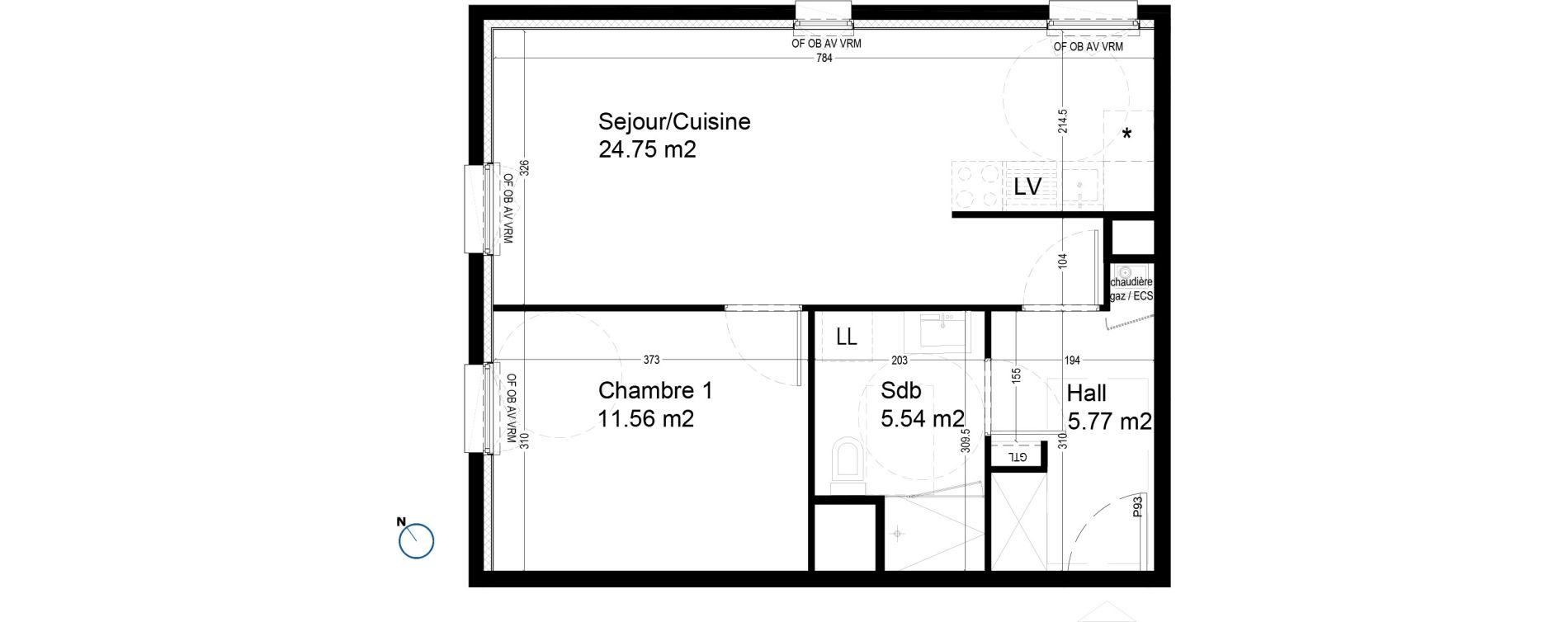 Appartement T2 de 47,63 m2 &agrave; Croix Centre