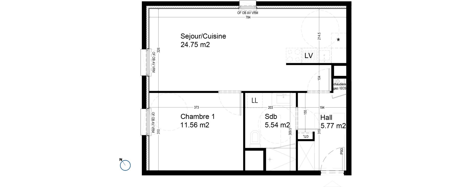 Appartement T2 de 47,63 m2 &agrave; Croix Centre
