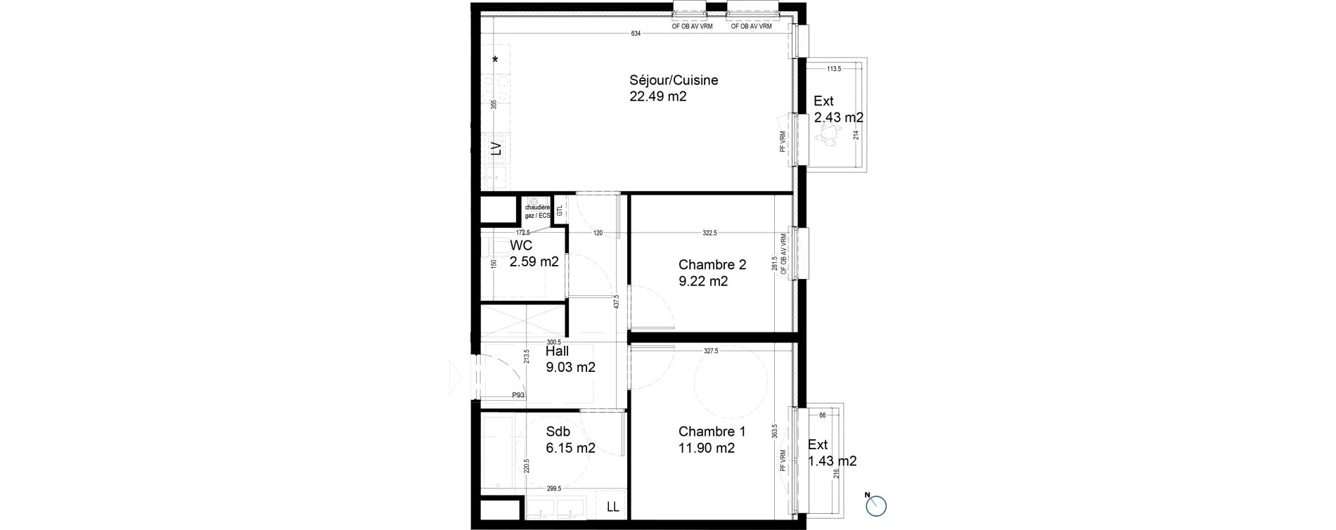 Appartement T3 de 61,39 m2 &agrave; Croix Centre