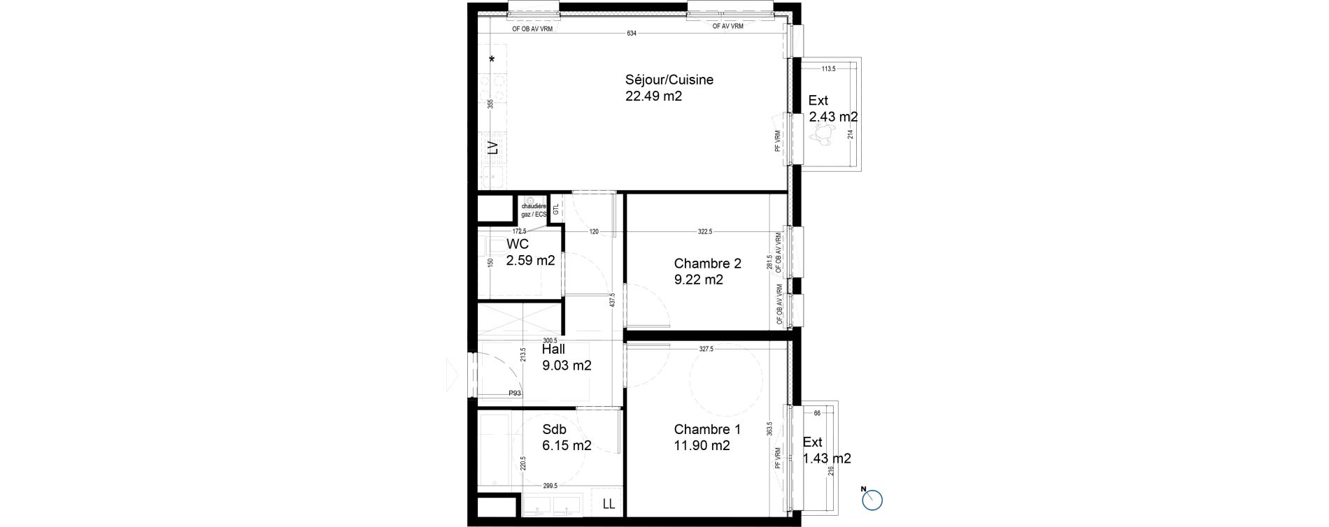 Appartement T3 de 61,39 m2 &agrave; Croix Centre