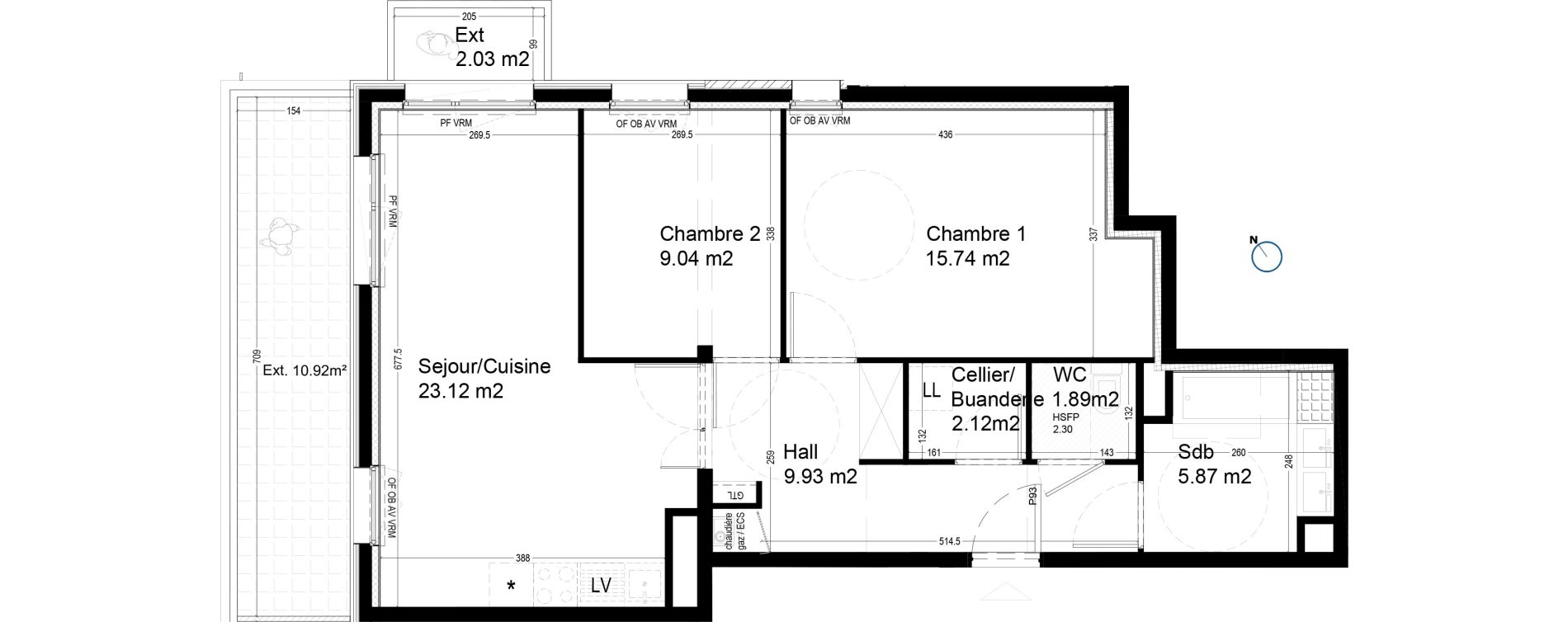 Appartement T3 de 67,72 m2 &agrave; Croix Centre