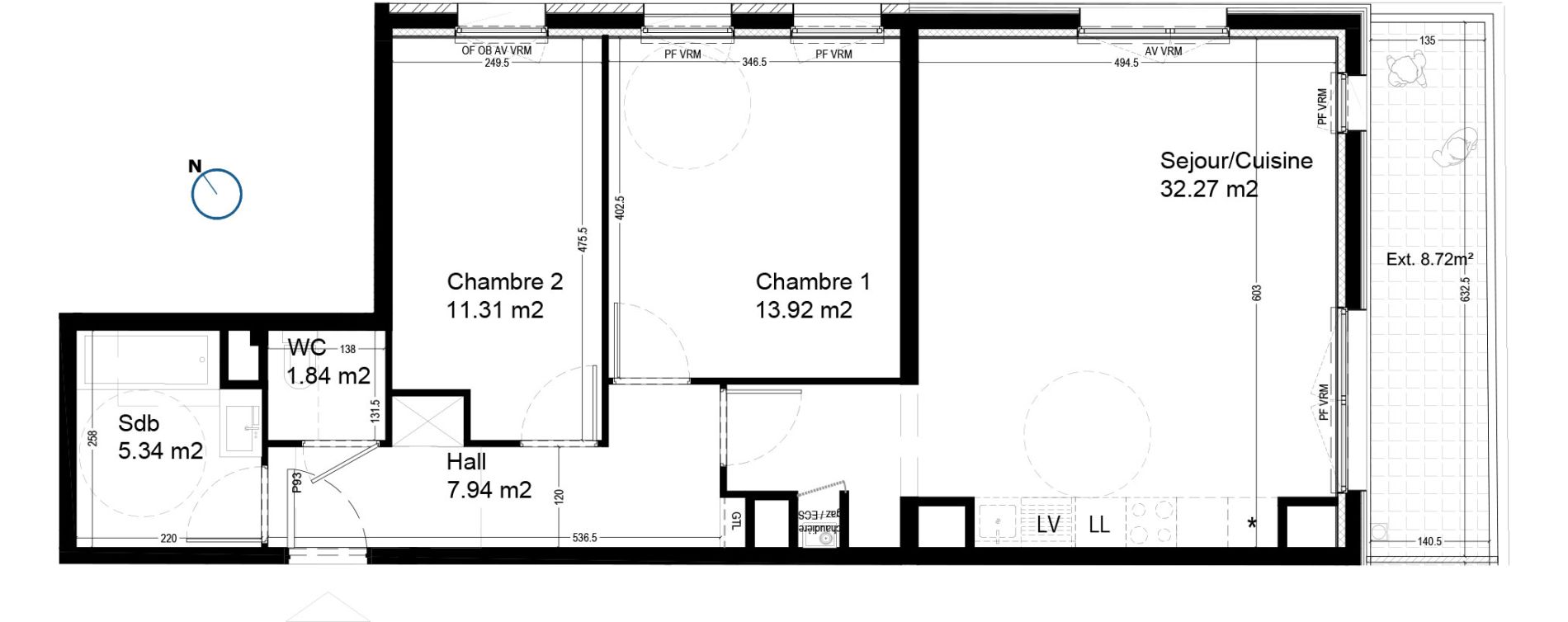 Appartement T3 de 72,60 m2 &agrave; Croix Centre