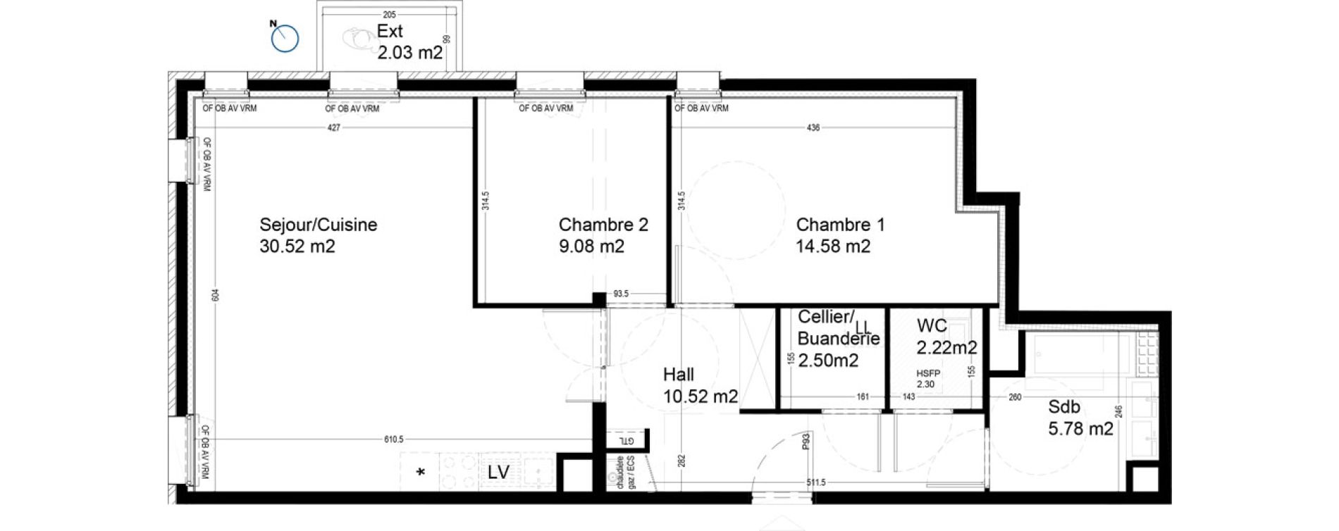 Appartement T3 de 75,20 m2 &agrave; Croix Centre