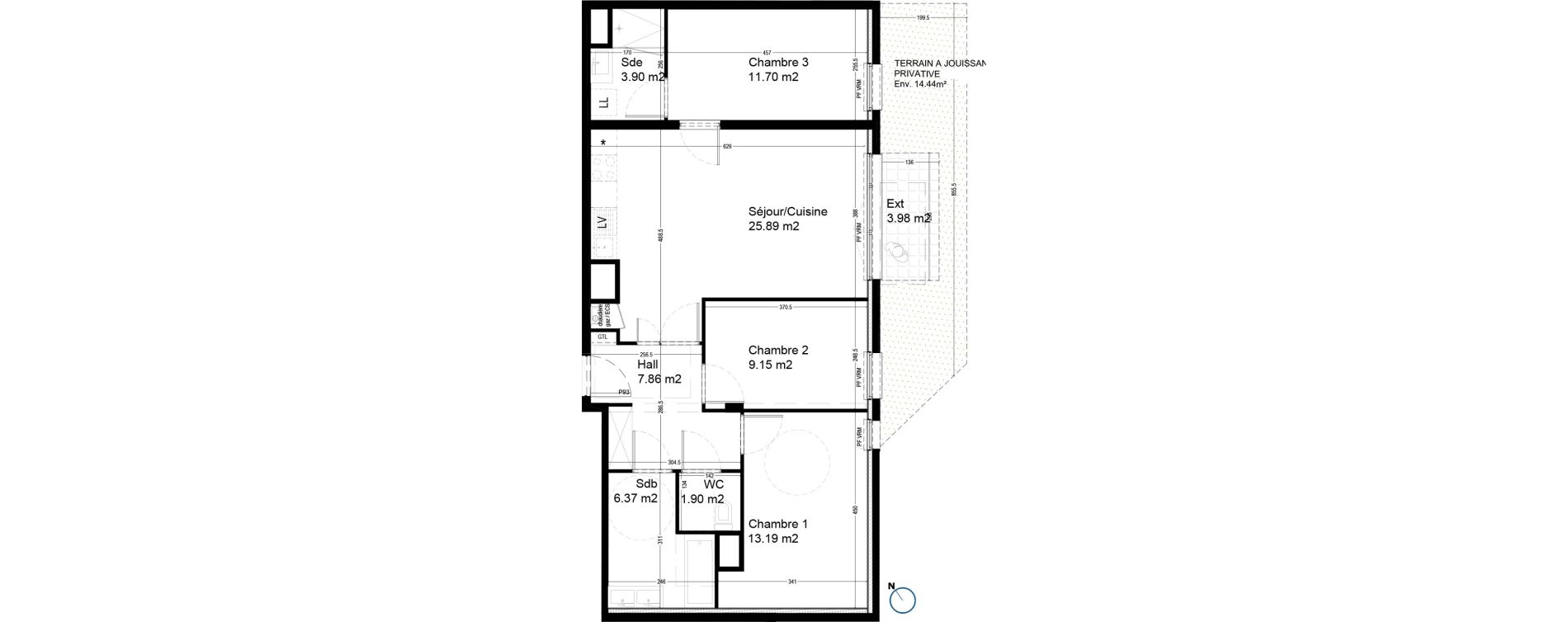 Appartement T4 de 79,96 m2 &agrave; Croix Centre