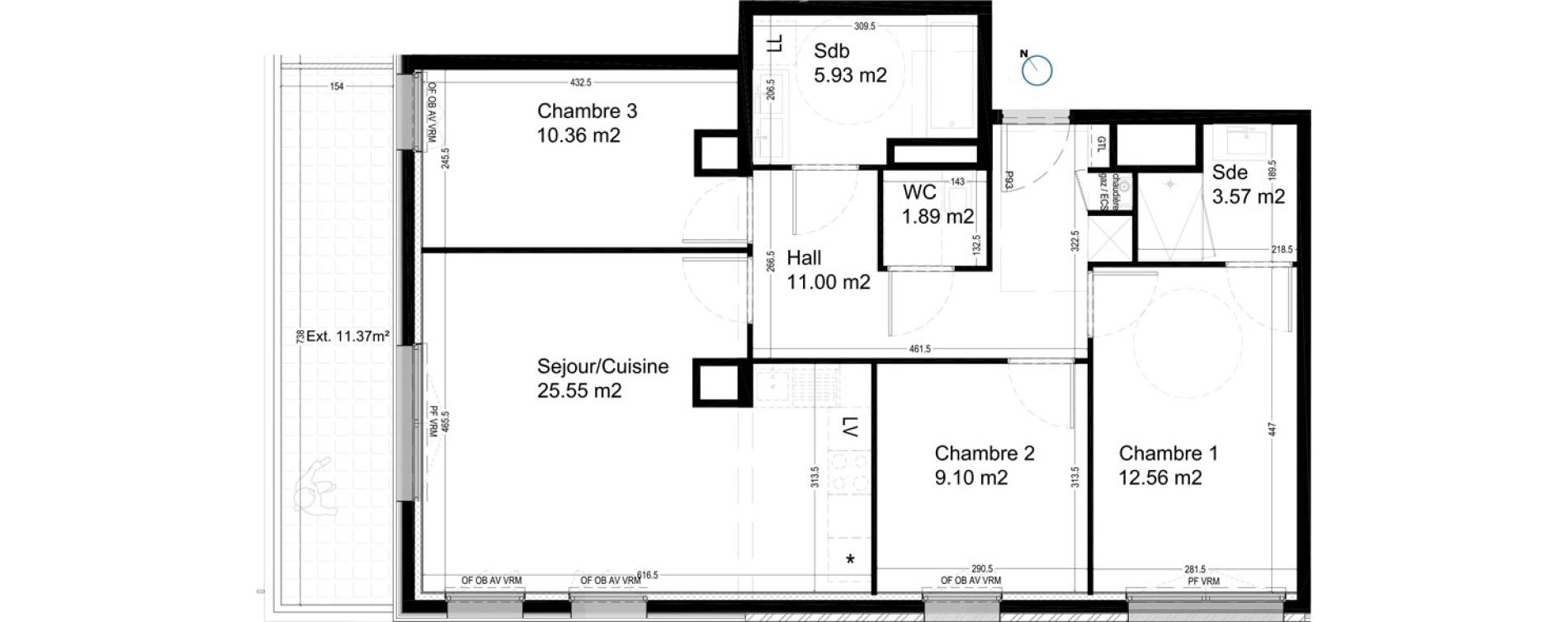 Appartement T4 de 79,96 m2 &agrave; Croix Centre