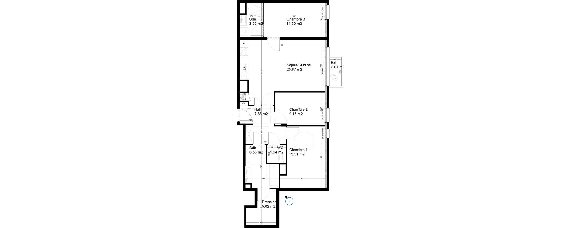 Appartement T4 de 85,51 m2 &agrave; Croix Centre