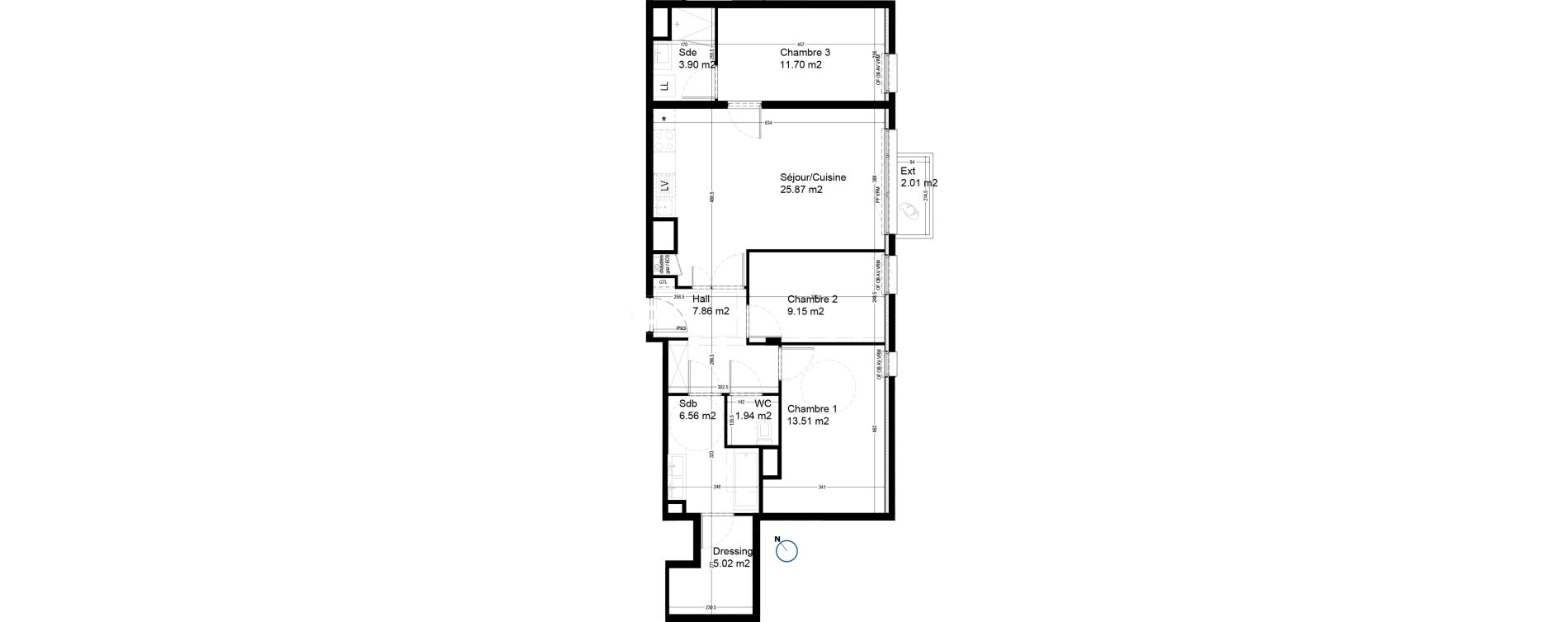 Appartement T4 de 85,51 m2 &agrave; Croix Centre