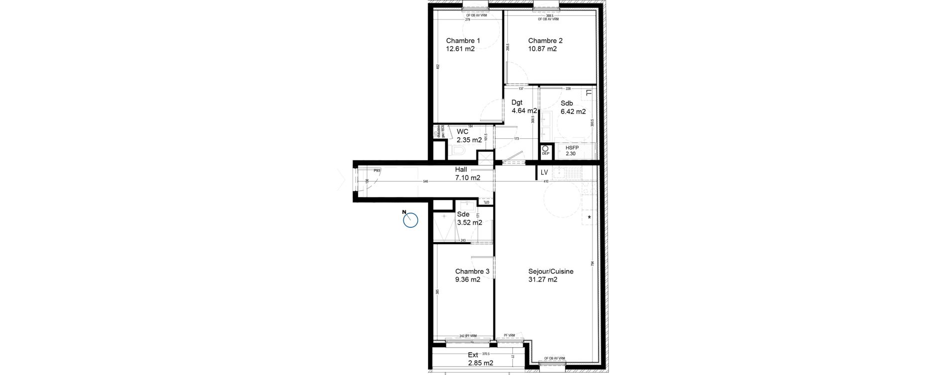 Appartement T4 de 88,16 m2 &agrave; Croix Centre