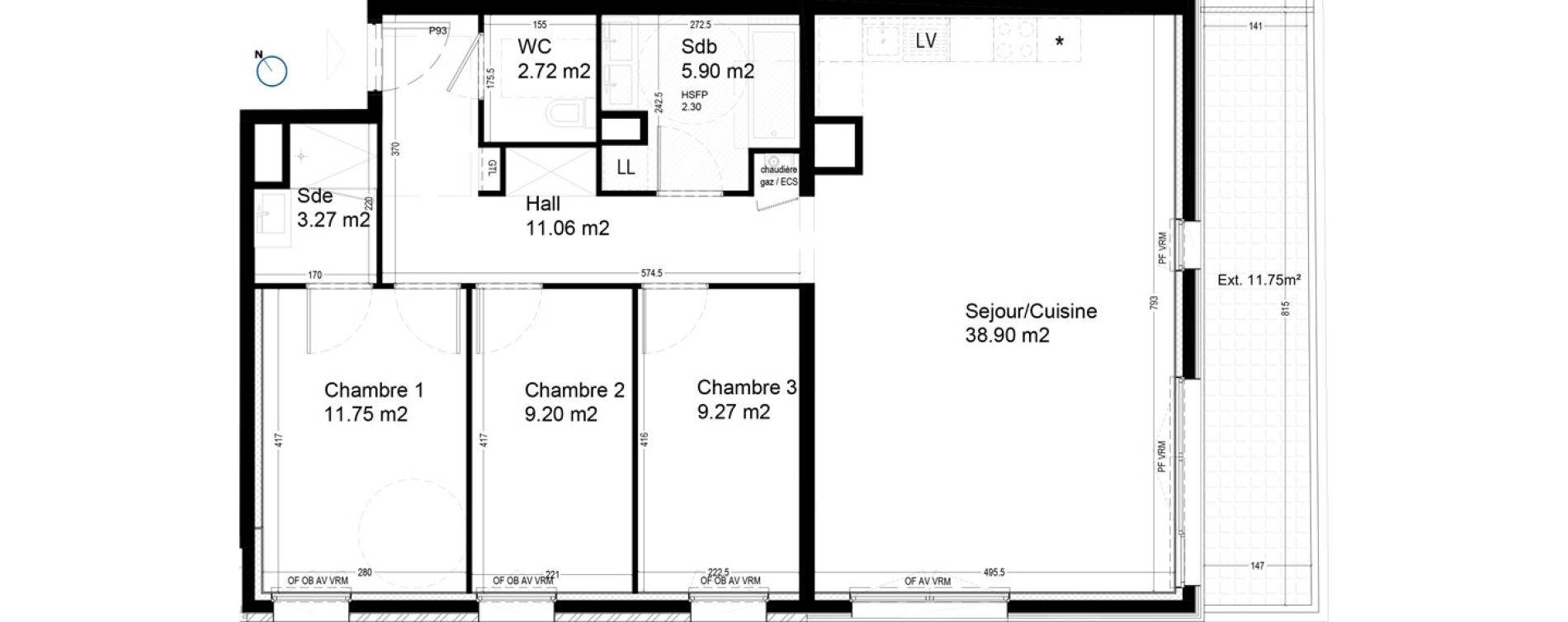 Appartement T4 de 92,08 m2 &agrave; Croix Centre