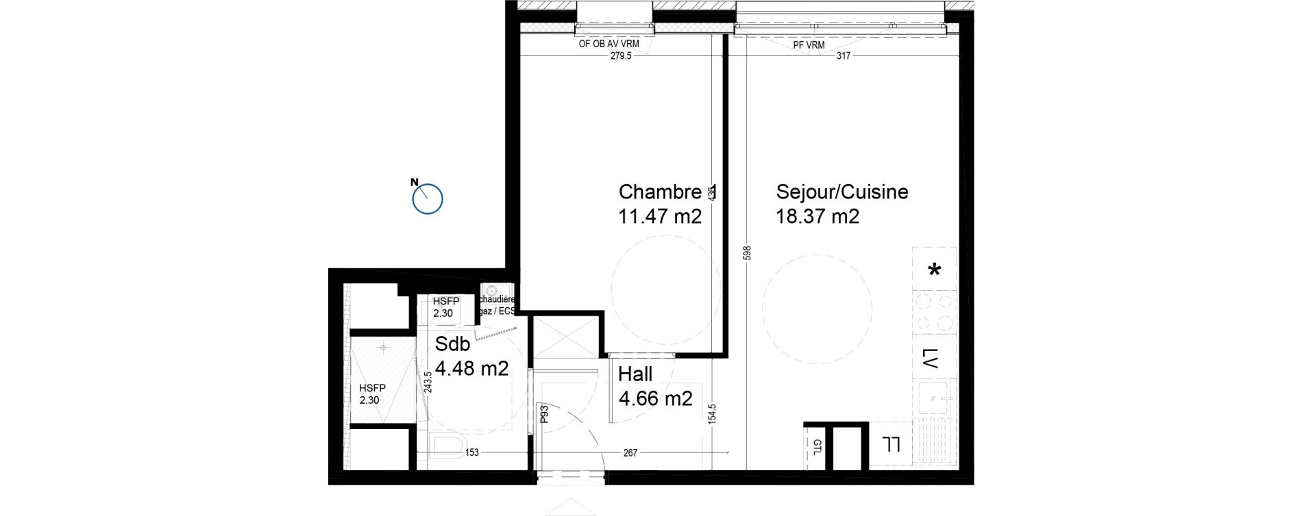 Appartement T2 de 38,99 m2 &agrave; Croix Centre