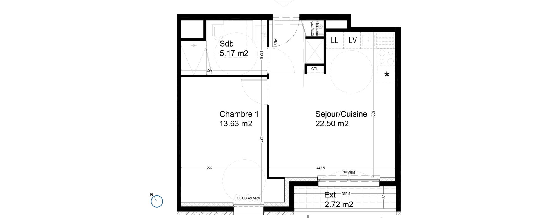 Appartement T2 de 41,30 m2 &agrave; Croix Centre