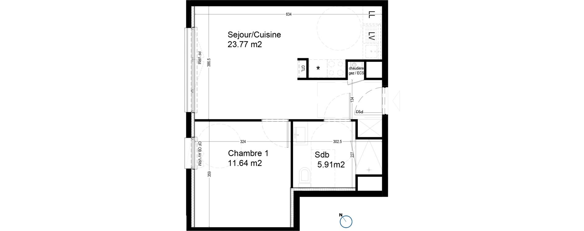 Appartement T2 de 41,32 m2 &agrave; Croix Centre
