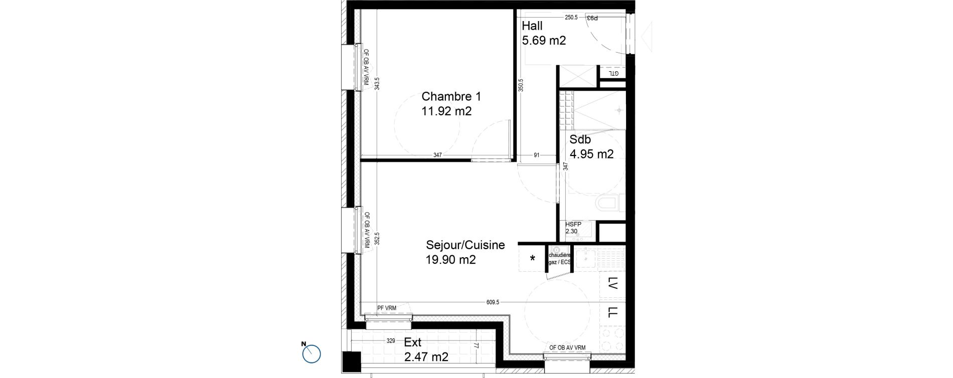 Appartement T2 de 42,46 m2 &agrave; Croix Centre
