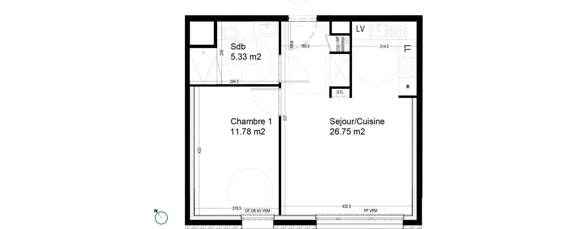 Appartement T2 de 43,86 m2 &agrave; Croix Centre
