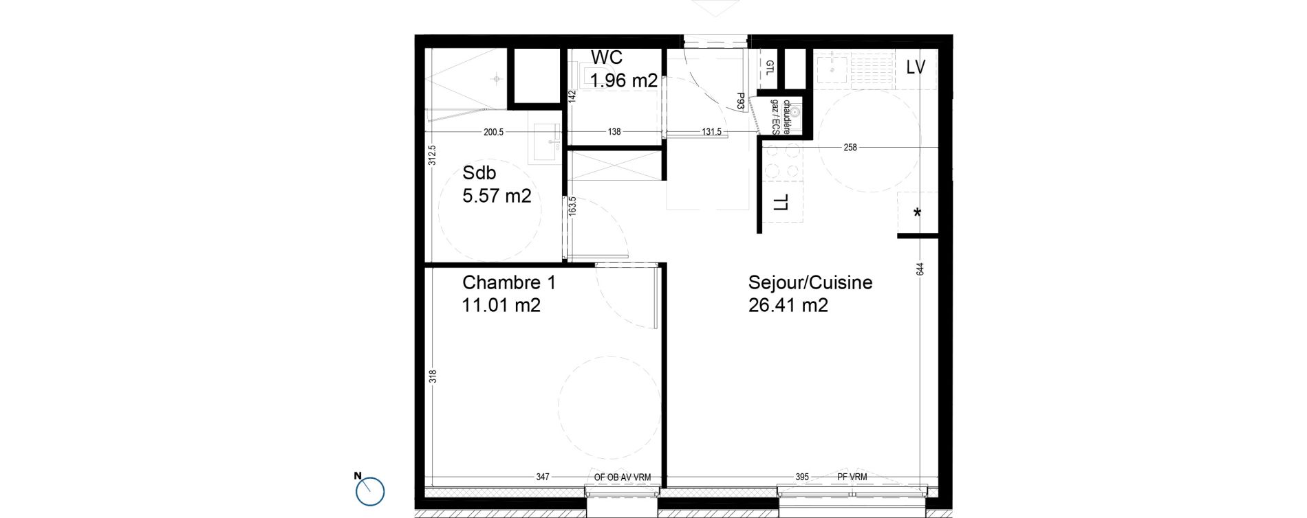 Appartement T2 de 44,95 m2 &agrave; Croix Centre