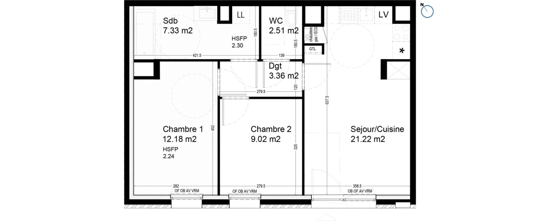 Appartement T3 de 55,63 m2 &agrave; Croix Centre