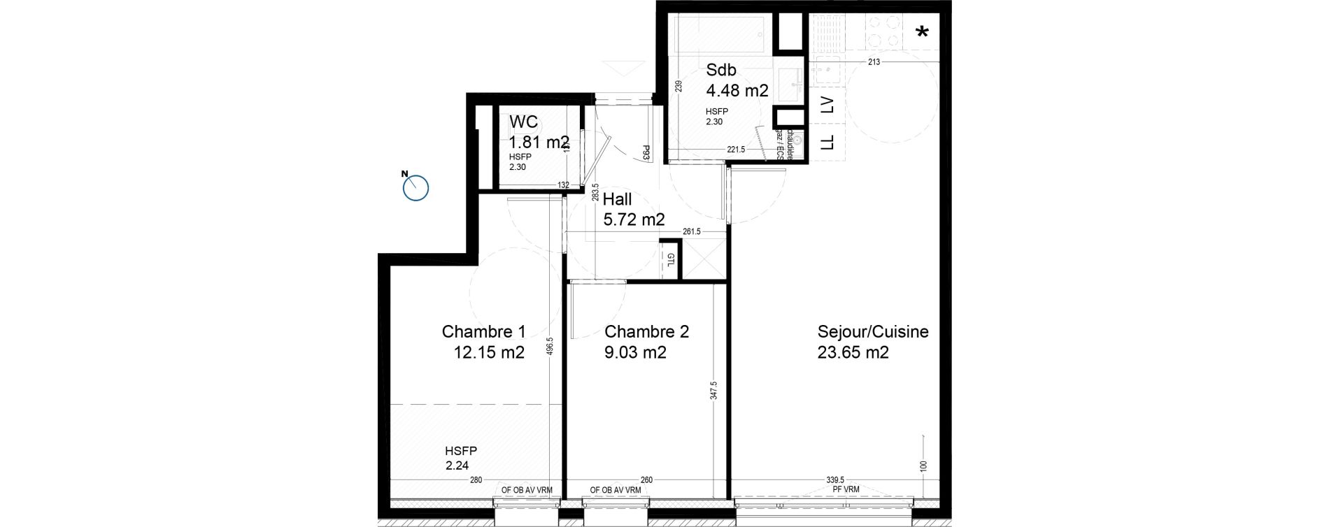Appartement T3 de 56,84 m2 &agrave; Croix Centre