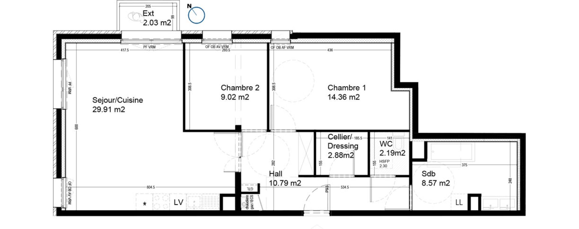 Appartement T3 de 77,73 m2 &agrave; Croix Centre