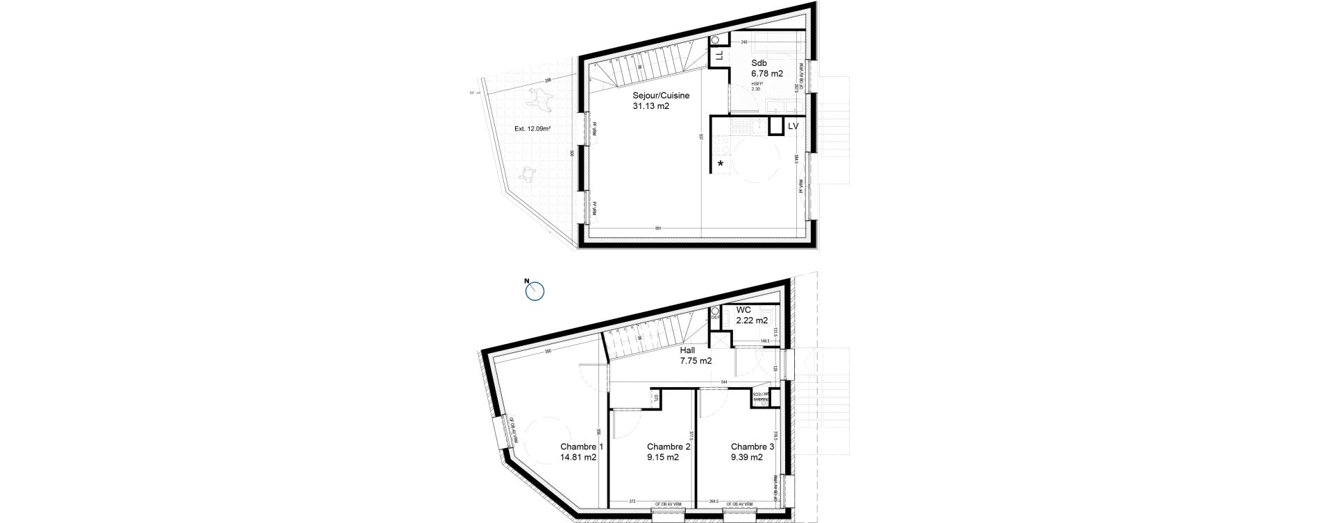 Duplex T4 de 81,23 m2 &agrave; Croix Centre