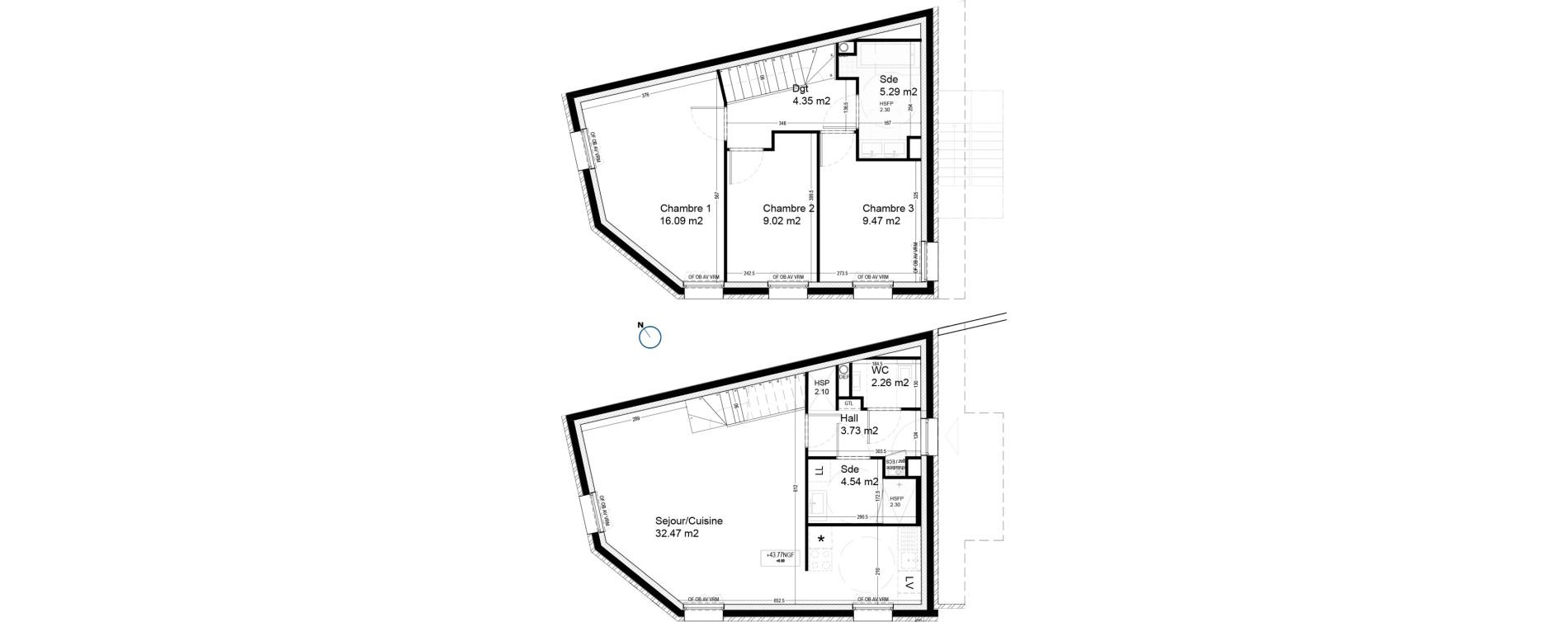 Duplex T4 de 87,24 m2 &agrave; Croix Centre