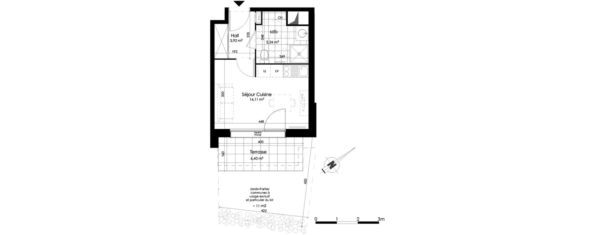 Appartement T1 de 23,27 m2 &agrave; Croix Centre