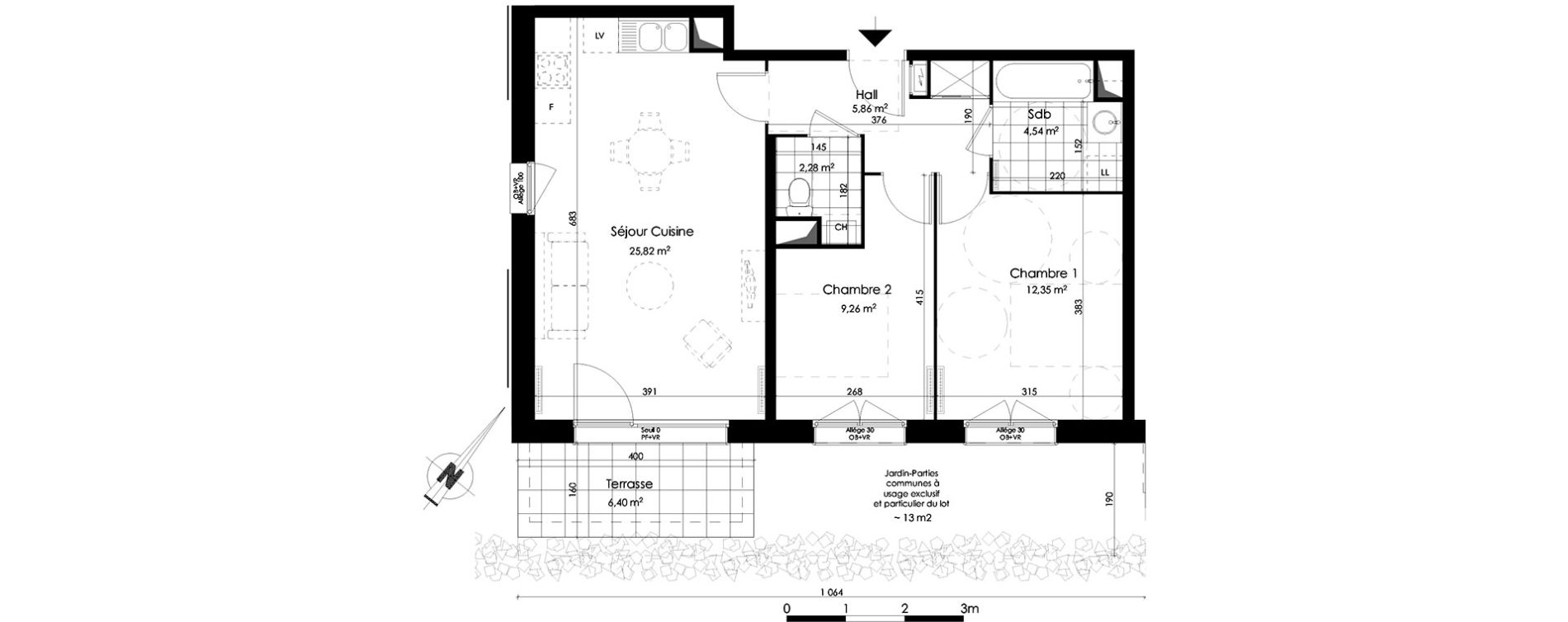 Appartement T3 de 60,11 m2 &agrave; Croix Centre