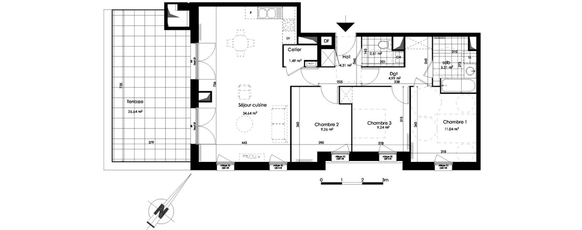 Appartement T4 de 82,79 m2 &agrave; Croix Centre