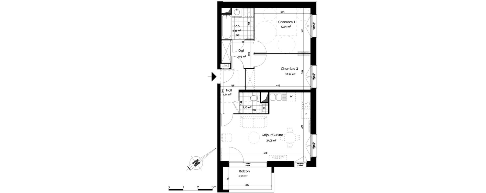 Appartement T3 de 61,63 m2 &agrave; Croix Centre