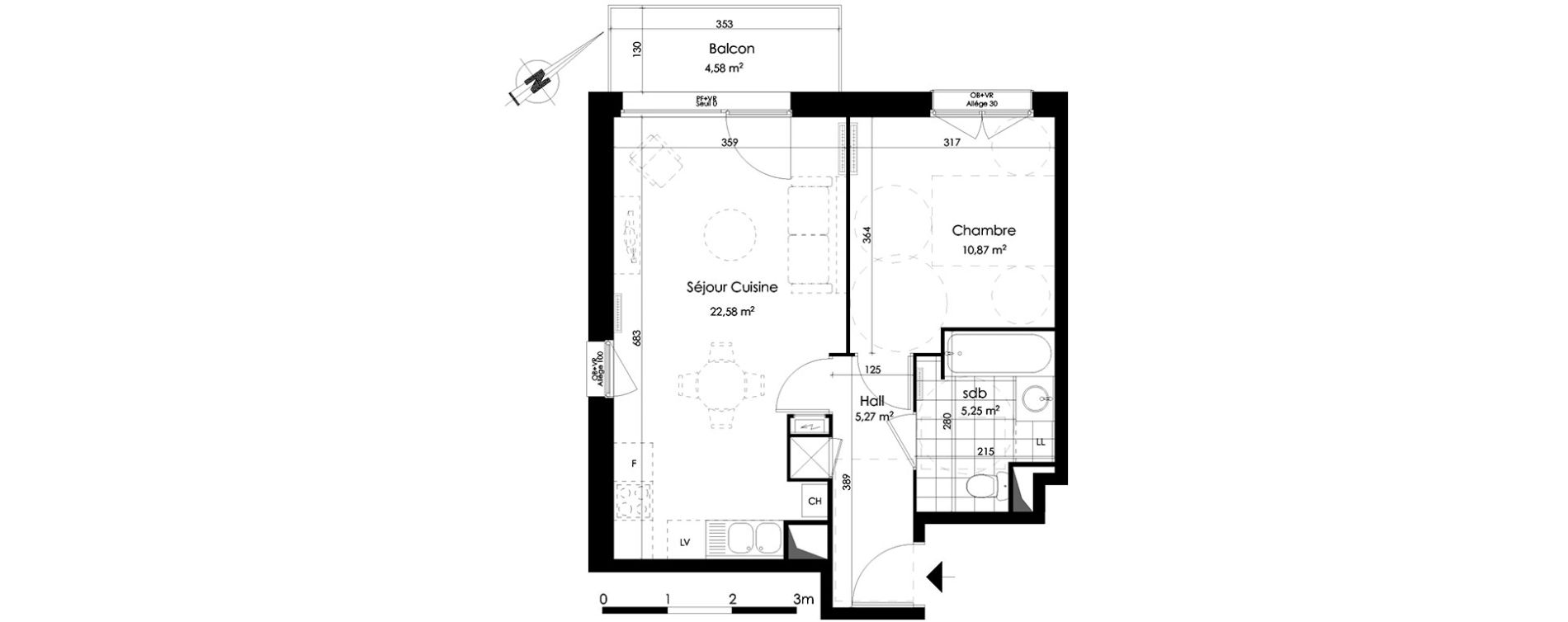 Appartement T2 de 43,97 m2 &agrave; Croix Centre
