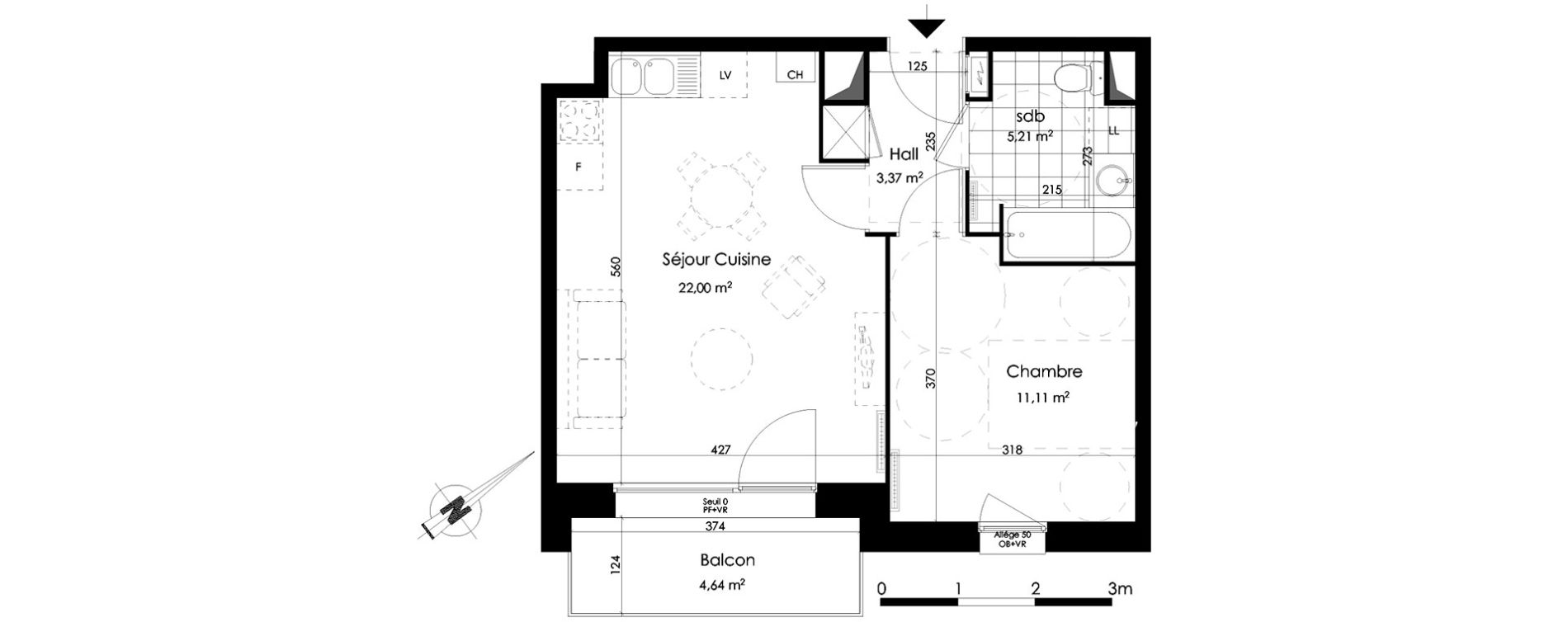 Appartement T2 de 41,69 m2 &agrave; Croix Centre