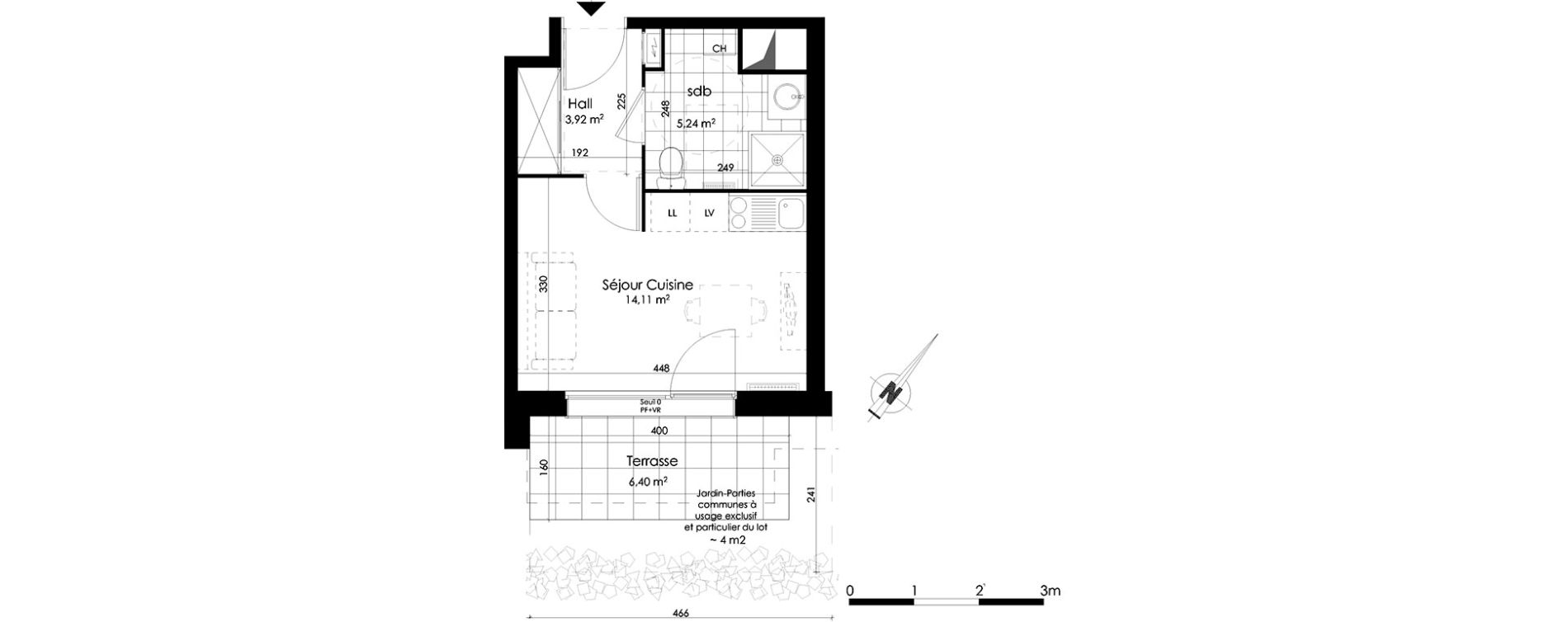 Appartement T1 de 23,27 m2 &agrave; Croix Centre