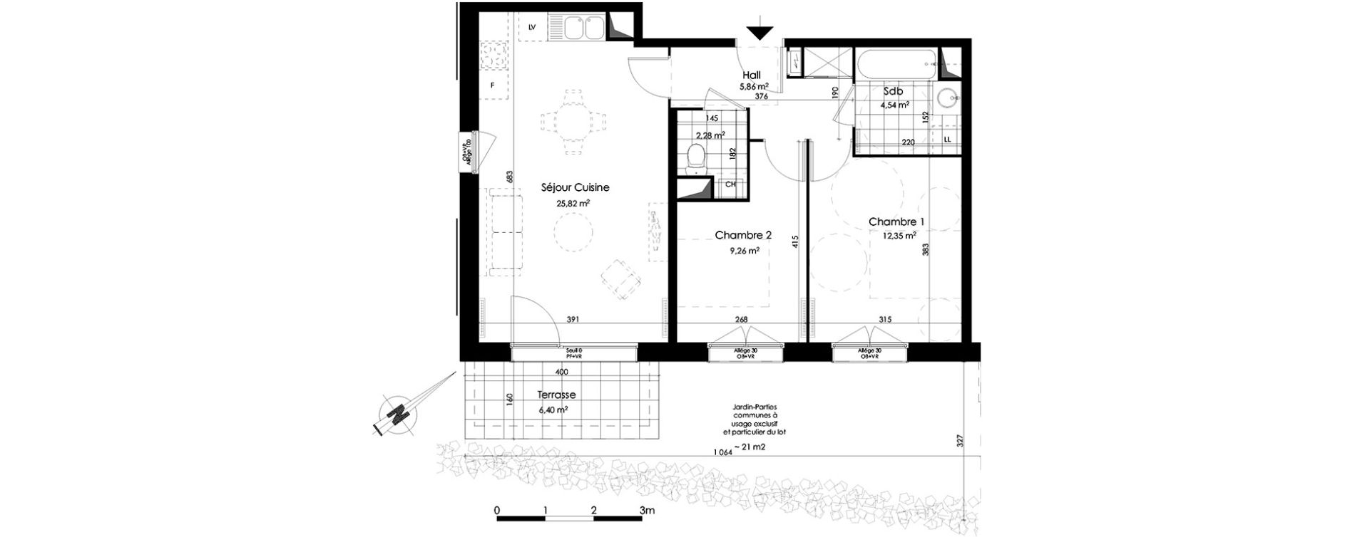 Appartement T3 de 60,11 m2 &agrave; Croix Centre